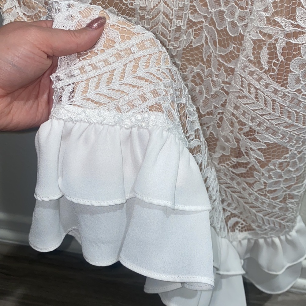 NWT Audrea White Lace & Ruffle Mini Dress - Picture 5 of 7